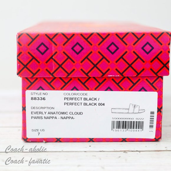 NIB Tory Burch Everly Anatomic Cloud Leather Slide Sandal in Black Size 7 - Picture 9 of 9